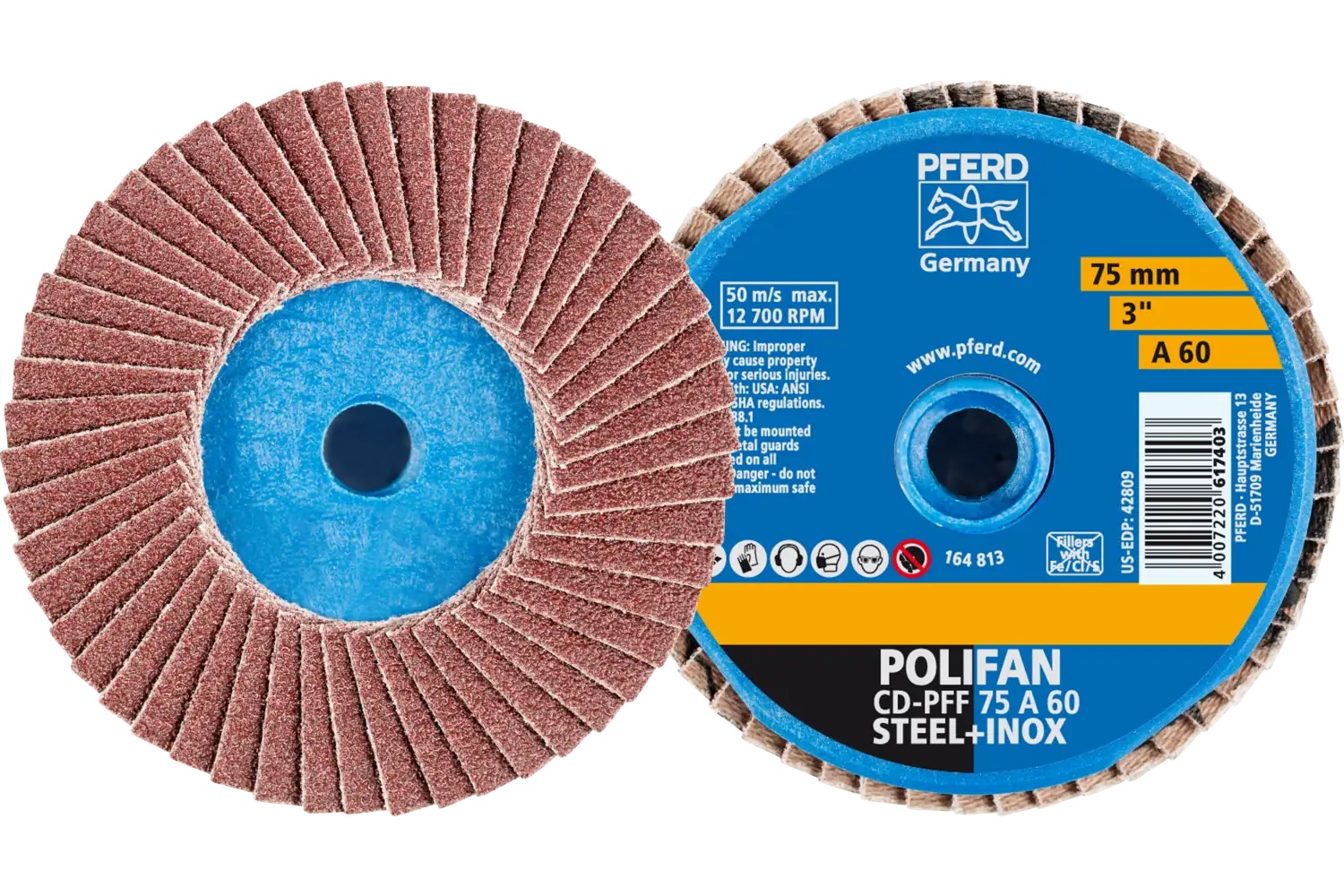 Picture of Pferd Mini Flap Disc, 3" Dia, Type CD, 60 Grit, Flat, Aluminum oxide